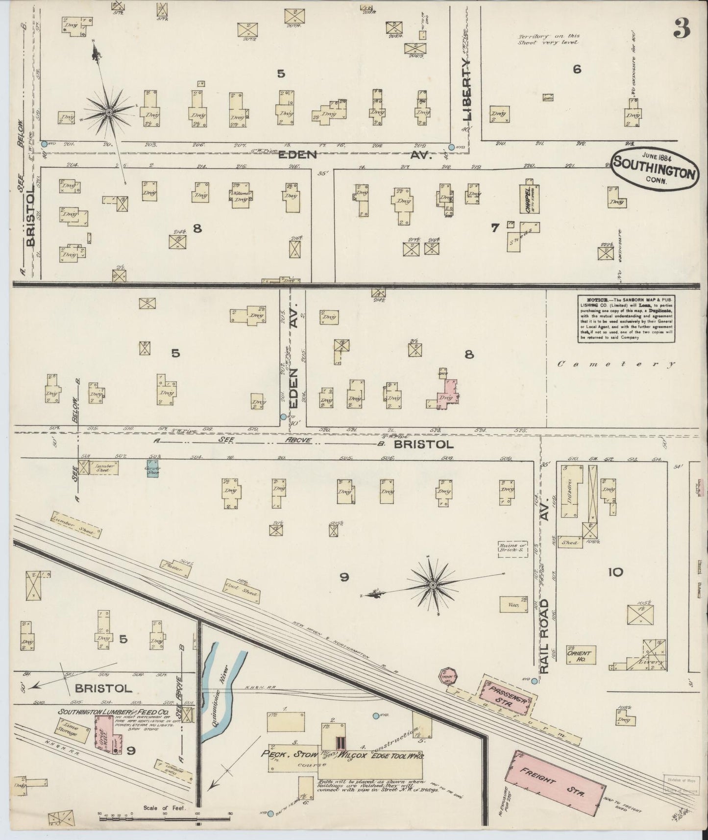 Sanborn Fire Insurance Map from Southington, Hartford County, Connecticut (1884), Sheet #0003 - Complete Map Set gallery image, historic Sanborn map, vintage wall art, Connecticut Connecticut