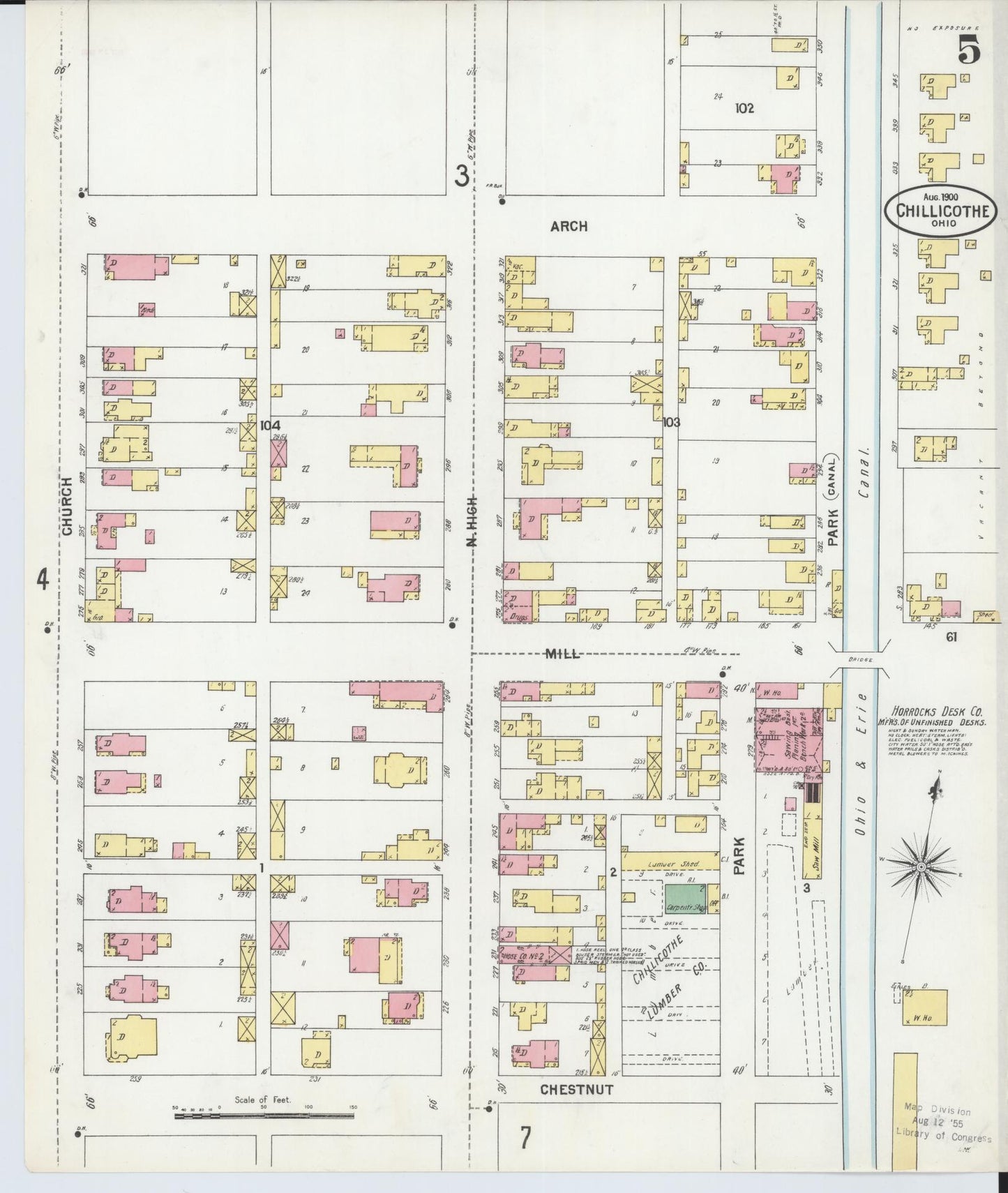 Sanborn Fire Insurance Map from Chillicothe, Ross County, Ohio (1900), Sheet #0005 - Complete Map Set gallery image, historic Sanborn map, vintage wall art, Ohio Ohio