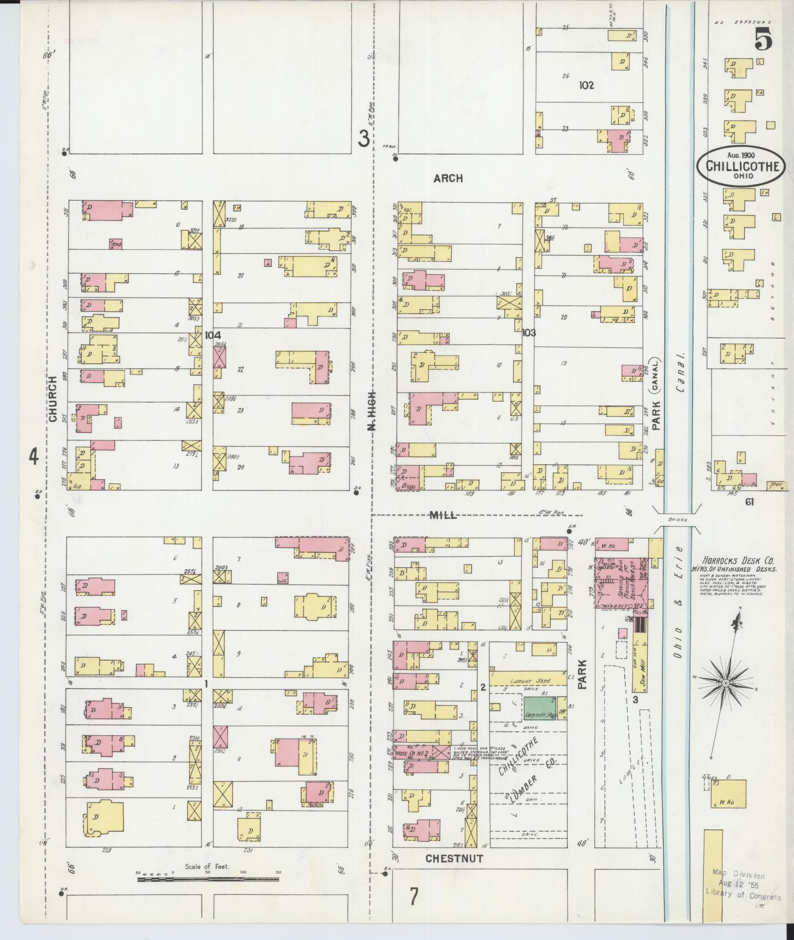 Sanborn Fire Insurance Map from Chillicothe, Ross County, Ohio (1900), Sheet #0005 - Complete Map Set gallery image, historic Sanborn map, vintage wall art, Ohio Ohio