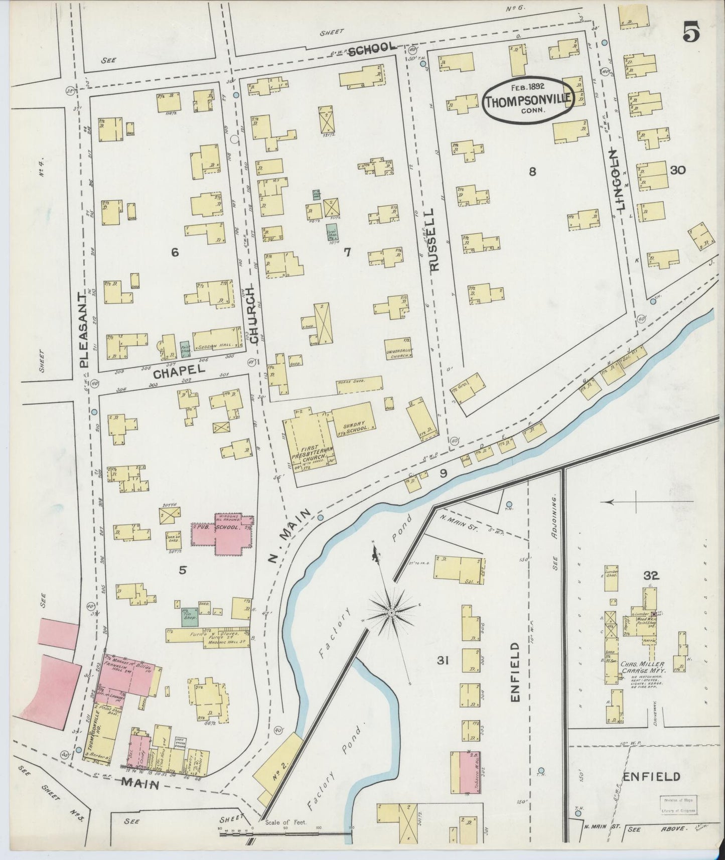 Sanborn Fire Insurance Map from Thompsonville, Hartford County, Connecticut (1892), Sheet #0005 - Complete Map Set gallery image, historic Sanborn map, vintage wall art, Connecticut Connecticut