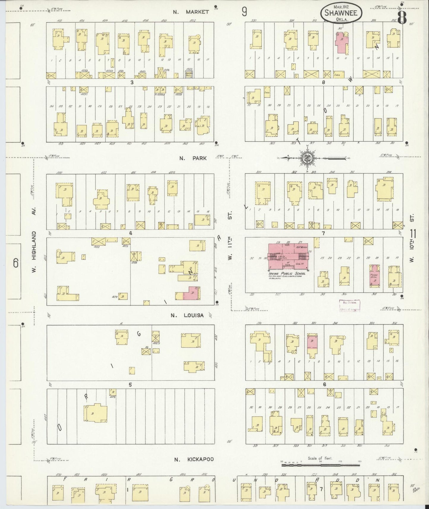 Sanborn Fire Insurance Map from Shawnee, Pottawatomie County, Oklahoma (1912), Sheet #0008 - Complete Map Set gallery image, historic Sanborn map, vintage wall art, Oklahoma Oklahoma