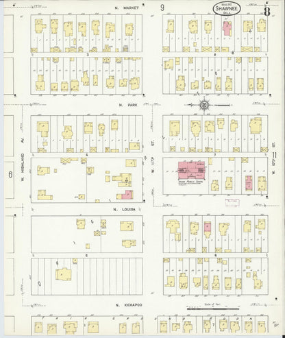 Sanborn Fire Insurance Map from Shawnee, Pottawatomie County, Oklahoma (1912), Sheet #0008 - Complete Map Set gallery image, historic Sanborn map, vintage wall art, Oklahoma Oklahoma