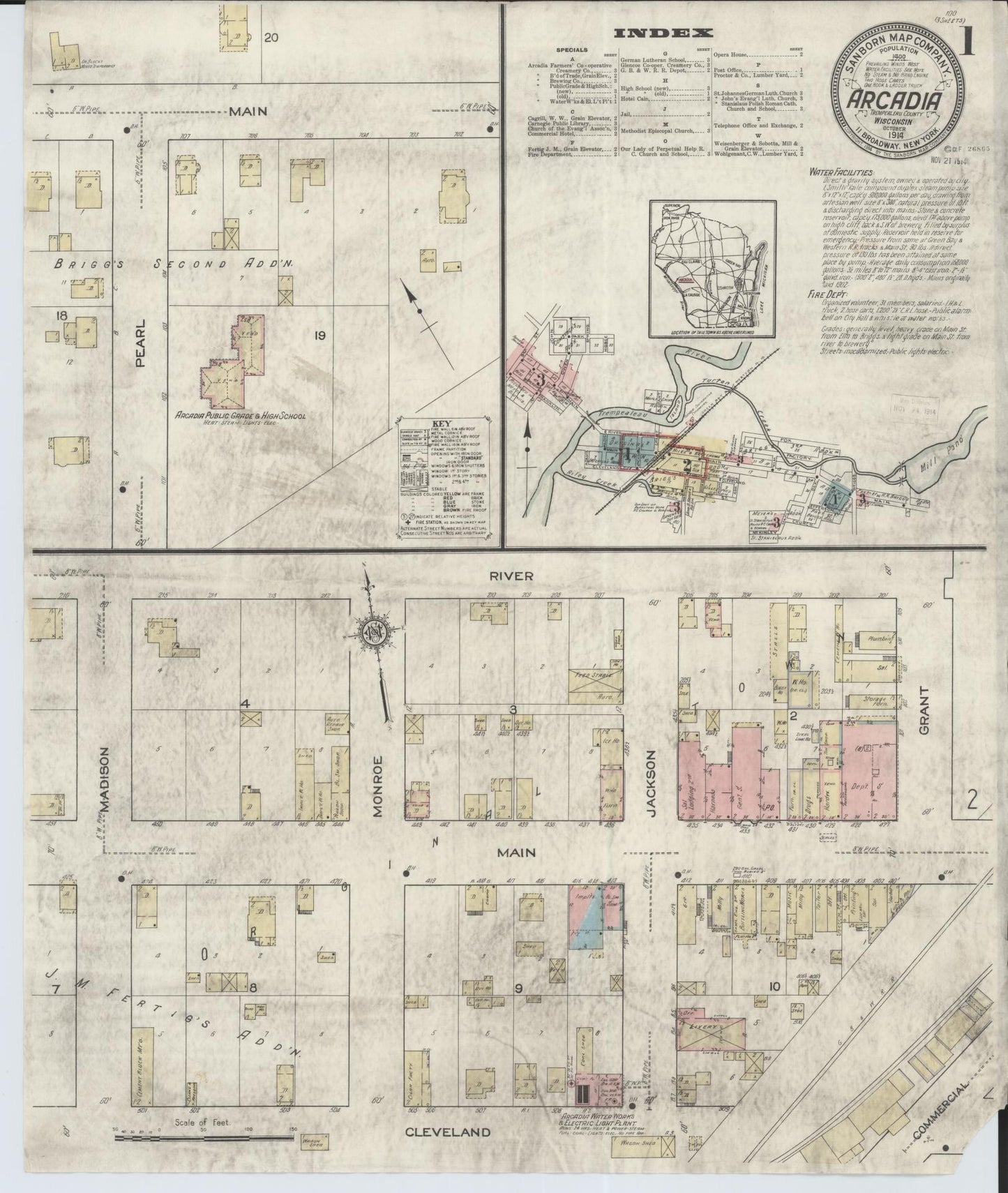Sanborn Fire Insurance Map from Arcadia, Trempealeau County, Wisconsin (1914), Sheet #0001 - Historic Sanborn Fire Insurance Map Print, vintage old map wall art, antique decor, genealogy gift, Wisconsin Wisconsin map
