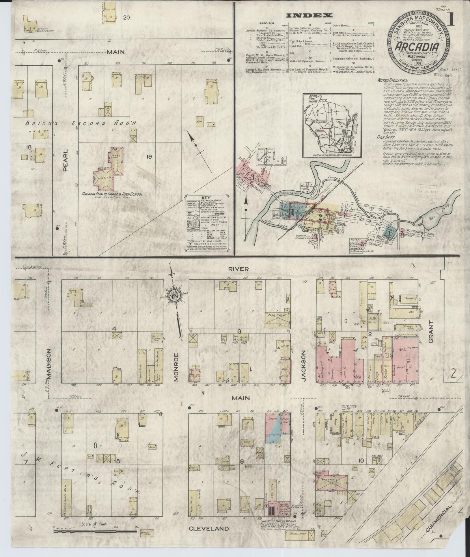 Sanborn Fire Insurance Map from Arcadia, Trempealeau County, Wisconsin (1914), Sheet #0001 - Historic Sanborn Fire Insurance Map Print, vintage old map wall art, antique decor, genealogy gift, Wisconsin Wisconsin map