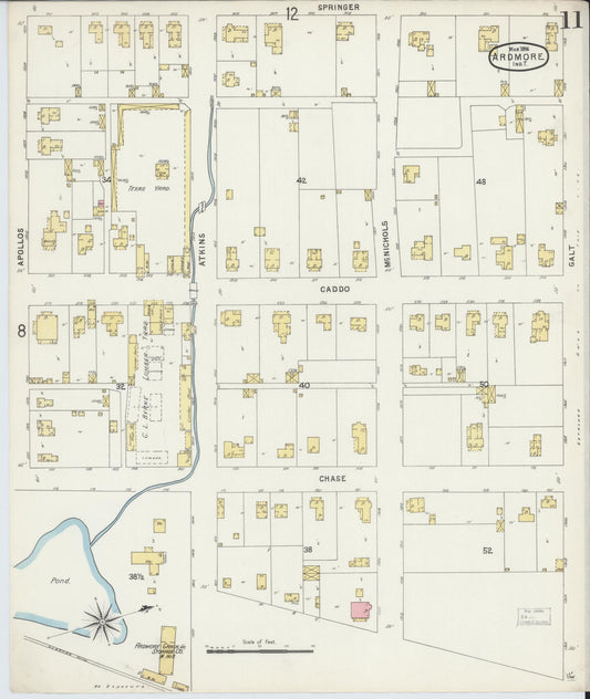 Sanborn Fire Insurance Map from Ardmore, Carter County, Oklahoma (1896), Sheet #0011 - Historic Sanborn Fire Insurance Map Print, vintage old map wall art, antique decor, genealogy gift, Oklahoma Oklahoma map