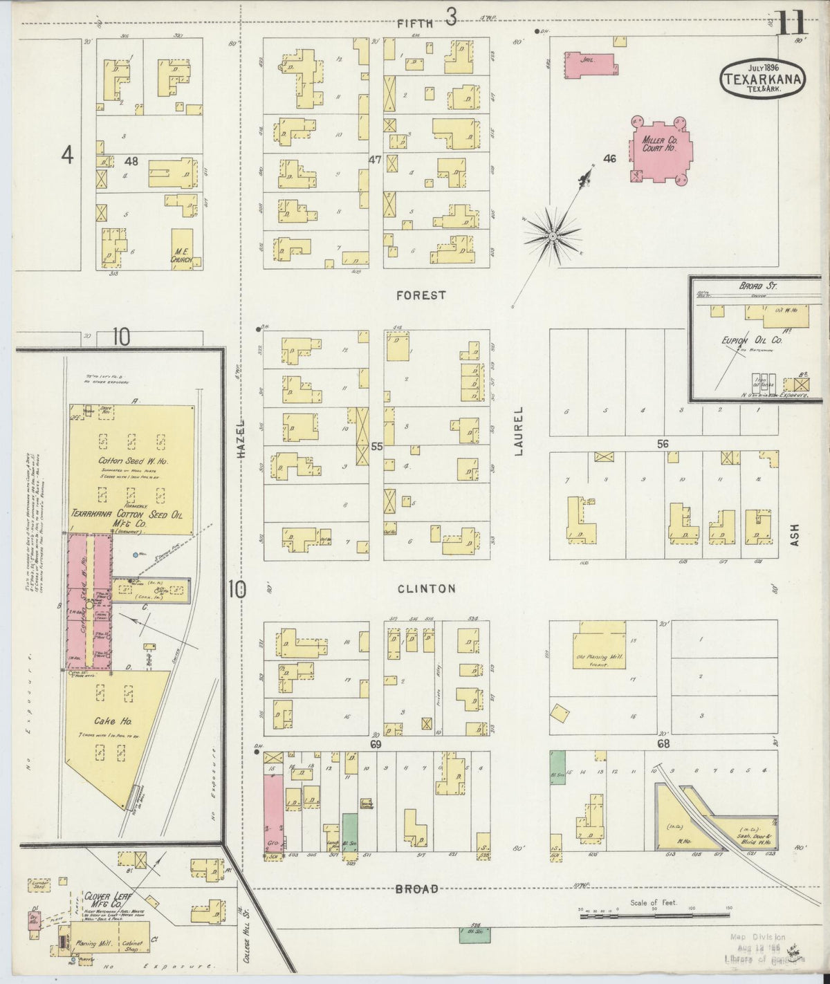Sanborn Fire Insurance Map from Texarkana, Bowie County, Texas (1896), Sheet #0011 - Complete Map Set gallery image, historic Sanborn map, vintage wall art, Texas Texas