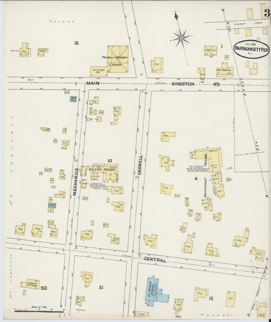 Sanborn Fire Insurance Map from Narragansett Pier, Washington County, Rhode Island (1890), Sheet #0003 - Historic Sanborn Fire Insurance Map Print, vintage old map wall art, antique decor, genealogy gift, Rhode Island Rhode Island map