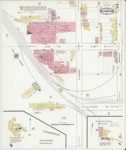 Sanborn Fire Insurance Map from Waynesboro, Franklin County, Pennsylvania (1916), Sheet #0007 - Historic Sanborn Fire Insurance Map Print, vintage old map wall art, antique decor, genealogy gift, Pennsylvania Pennsylvania map