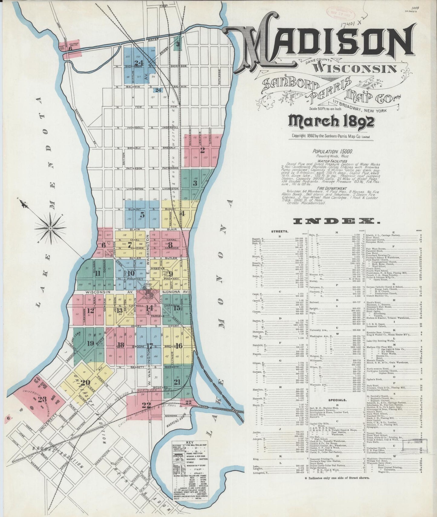 Sanborn Fire Insurance Map from Madison, Dane County, Wisconsin (1892), Sheet #0001 - Complete Map Set gallery image, historic Sanborn map, vintage wall art, Wisconsin Wisconsin