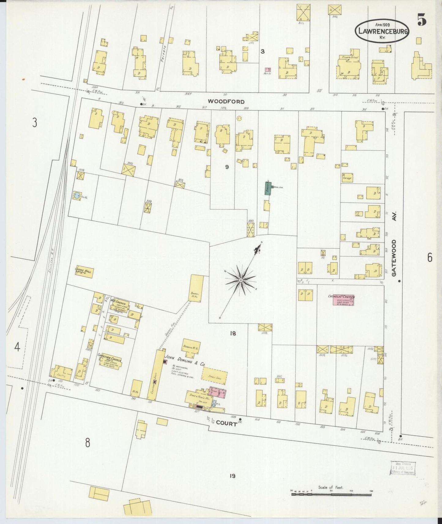 Sanborn Fire Insurance Map from Lawrenceburg, Anderson County, Kentucky (1909), Sheet #0005 - Complete Map Set gallery image, historic Sanborn map, vintage wall art, Kentucky Kentucky