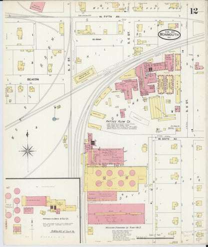 Sanborn Fire Insurance Map from Monmouth, Warren County, Illinois (1907), Sheet #0012 - Historic Sanborn Fire Insurance Map Print, vintage old map wall art, antique decor, genealogy gift, Illinois Illinois map