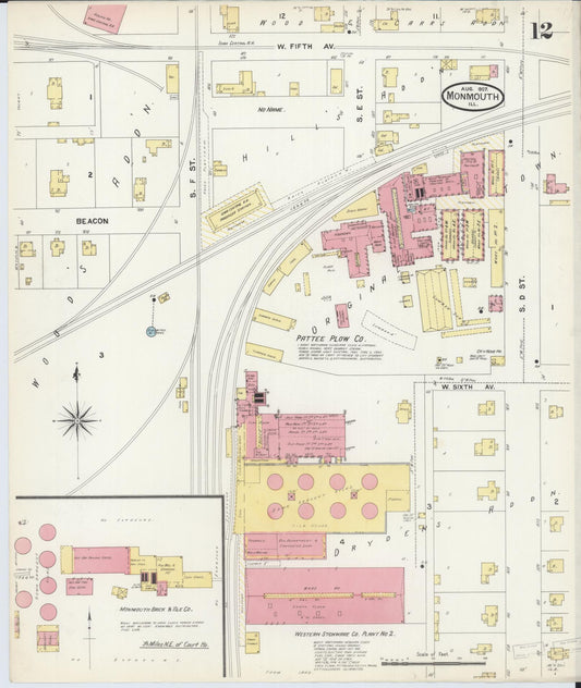 Sanborn Fire Insurance Map from Monmouth, Warren County, Illinois (1907), Sheet #0012 - Historic Sanborn Fire Insurance Map Print, vintage old map wall art, antique decor, genealogy gift, Illinois Illinois map