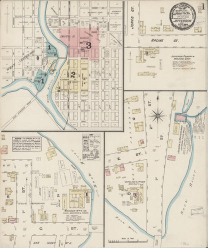 Sanborn Fire Insurance Map from Jefferson, Jefferson County, Wisconsin (1884), Sheet #0001 - Historic Sanborn Fire Insurance Map Print, vintage old map wall art, antique decor, genealogy gift, Wisconsin Wisconsin map