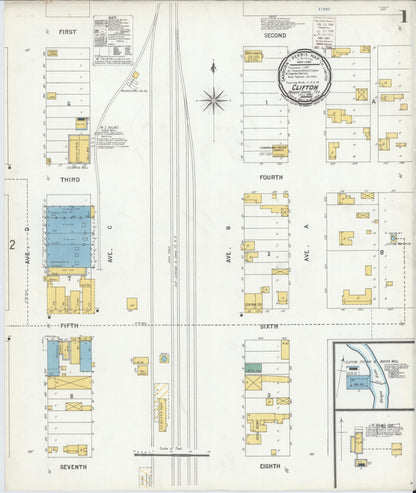 Sanborn Fire Insurance Map from Clifton, Bosque County, Texas (1900), Sheet #0001 - Complete Map Set gallery image, historic Sanborn map, vintage wall art, Texas Texas