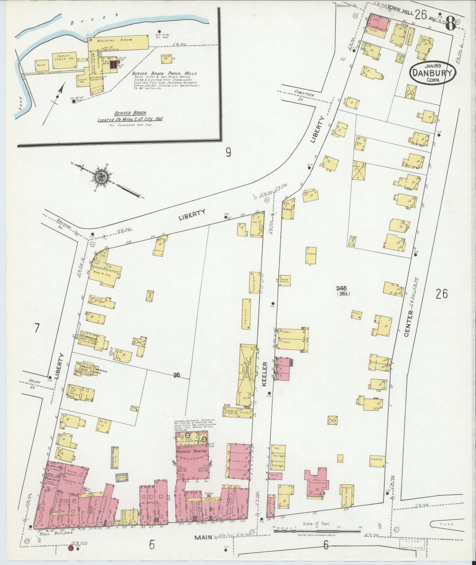 Sanborn Fire Insurance Map from Danbury, Fairfield County, Connecticut (1919), Sheet #0008 - Complete Map Set gallery image, historic Sanborn map, vintage wall art, Connecticut Connecticut