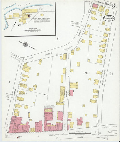 Sanborn Fire Insurance Map from Danbury, Fairfield County, Connecticut (1919), Sheet #0008 - Complete Map Set gallery image, historic Sanborn map, vintage wall art, Connecticut Connecticut