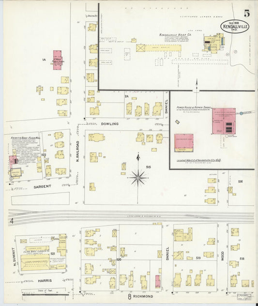 Sanborn Fire Insurance Map from Kendallville, Noble County, Indiana (1908), Sheet #0005 - Historic Sanborn Fire Insurance Map Print, vintage old map wall art, antique decor, genealogy gift, Indiana Indiana map