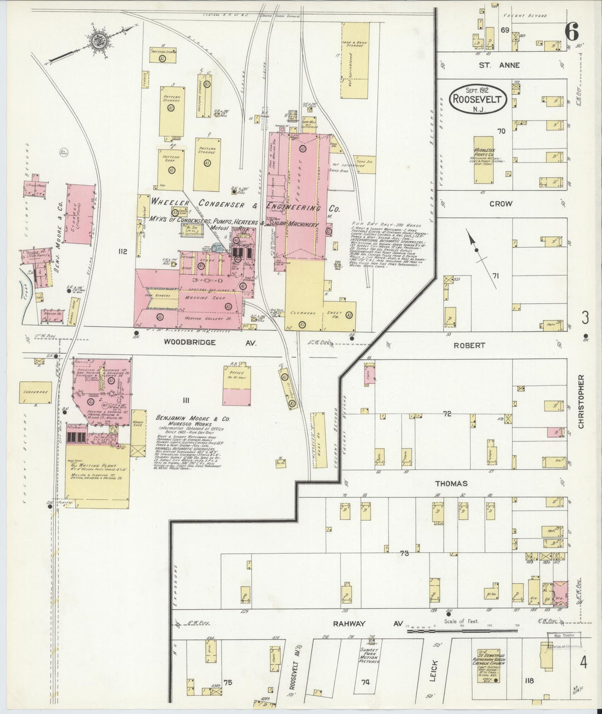 Sanborn Fire Insurance Map from Roosevelt, Middlesex County, New Jersey (1912), Sheet #0006 - Historic Sanborn Fire Insurance Map Print, vintage old map wall art, antique decor, genealogy gift, New Jersey New Jersey map