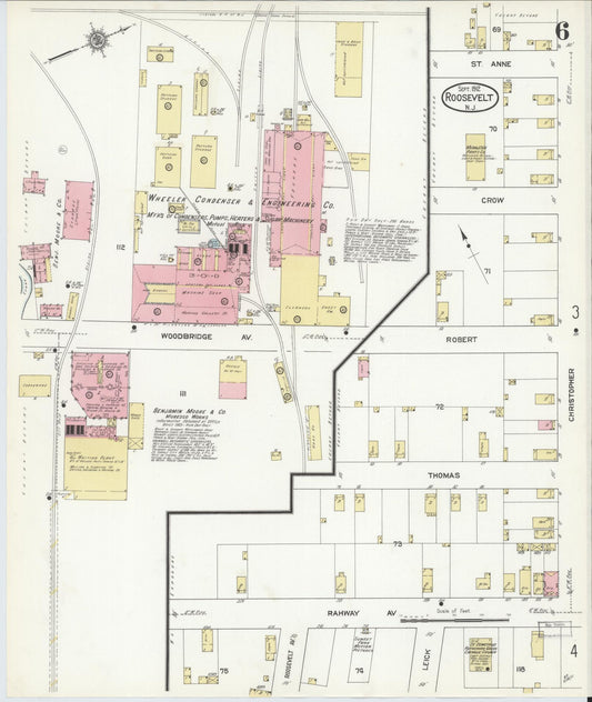 Sanborn Fire Insurance Map from Roosevelt, Middlesex County, New Jersey (1912), Sheet #0006 - Historic Sanborn Fire Insurance Map Print, vintage old map wall art, antique decor, genealogy gift, New Jersey New Jersey map