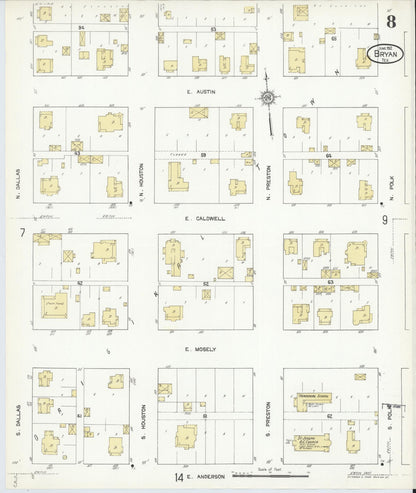 Sanborn Fire Insurance Map from Bryan, Brazos County, Texas (1912), Sheet #0008 - Complete Map Set gallery image, historic Sanborn map, vintage wall art, Texas Texas