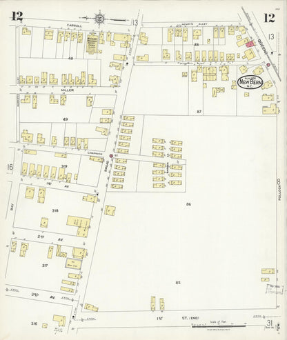 Sanborn Fire Insurance Map from New Bern, Craven County, North Carolina (1924), Sheet #0012 - Complete Map Set gallery image, historic Sanborn map, vintage wall art, North Carolina North Carolina