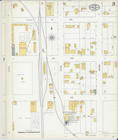 Sanborn Fire Insurance Map from Pine City, Pine County, Minnesota (1904), Sheet #0003 - Historic Sanborn Fire Insurance Map Print, vintage old map wall art, antique decor, genealogy gift, Minnesota Minnesota map