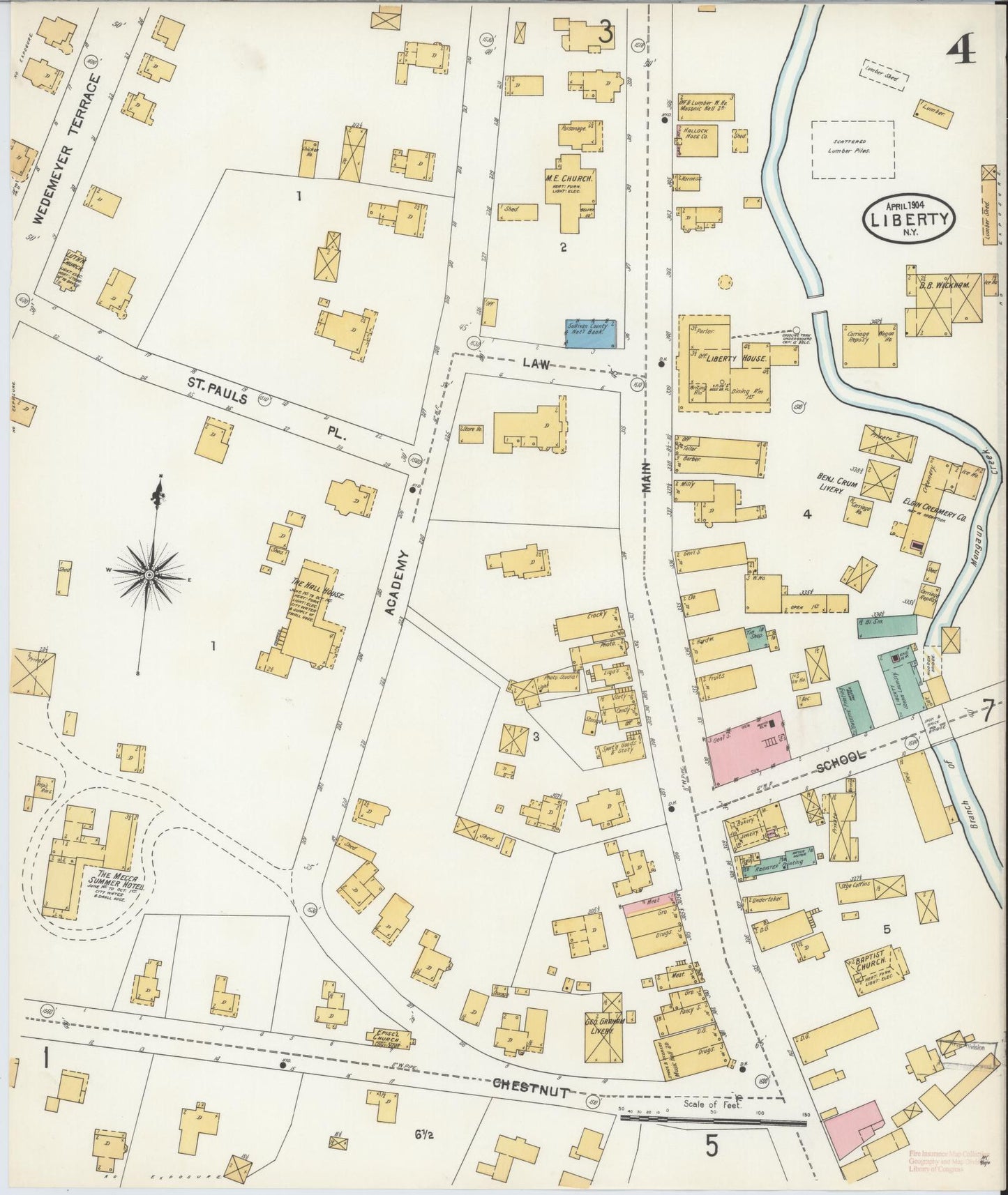 Sanborn Fire Insurance Map from Liberty, Sullivan County, New York (1904), Sheet #0004 - Complete Map Set gallery image, historic Sanborn map, vintage wall art, New York New York