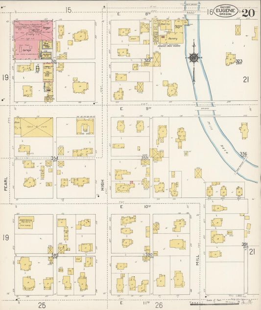 Sanborn Fire Insurance Map from Eugene, Lane County, Oregon (1912), Sheet #0020 - Historic Sanborn Fire Insurance Map Print, vintage old map wall art, antique decor, genealogy gift, Oregon Oregon map