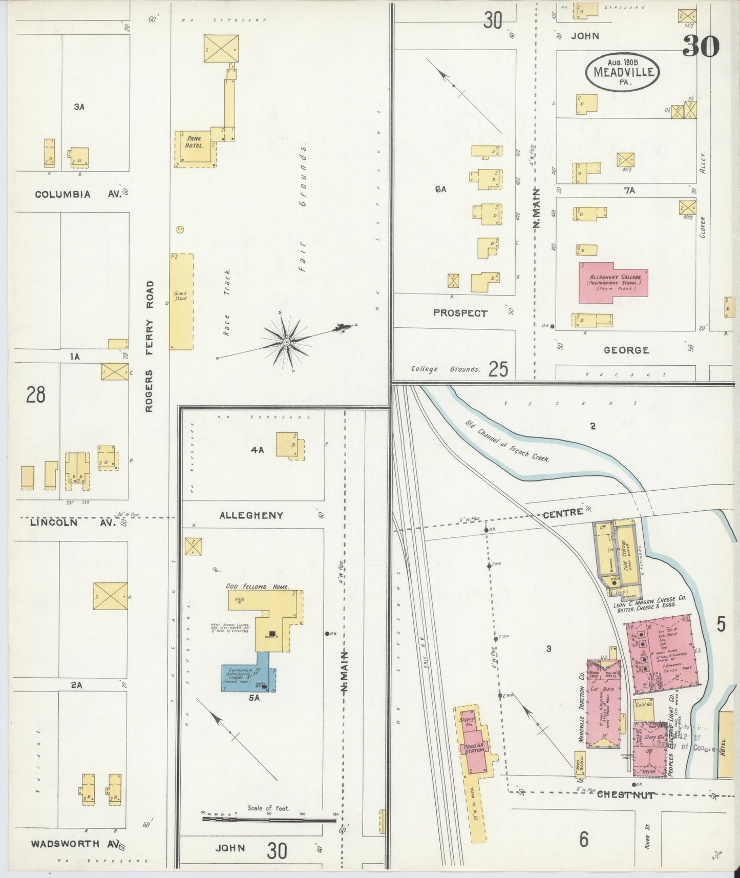 Sanborn Fire Insurance Map from Meadville, Crawford County, Pennsylvania (1905), Sheet #0030 - Historic Sanborn Fire Insurance Map Print, vintage old map wall art, antique decor, genealogy gift, Pennsylvania Pennsylvania map