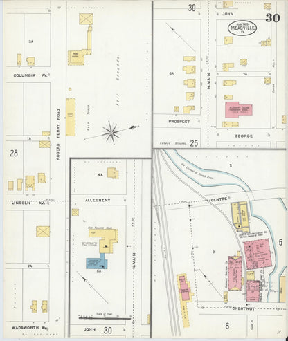 Sanborn Fire Insurance Map from Meadville, Crawford County, Pennsylvania (1905), Sheet #0030 - Historic Sanborn Fire Insurance Map Print, vintage old map wall art, antique decor, genealogy gift, Pennsylvania Pennsylvania map
