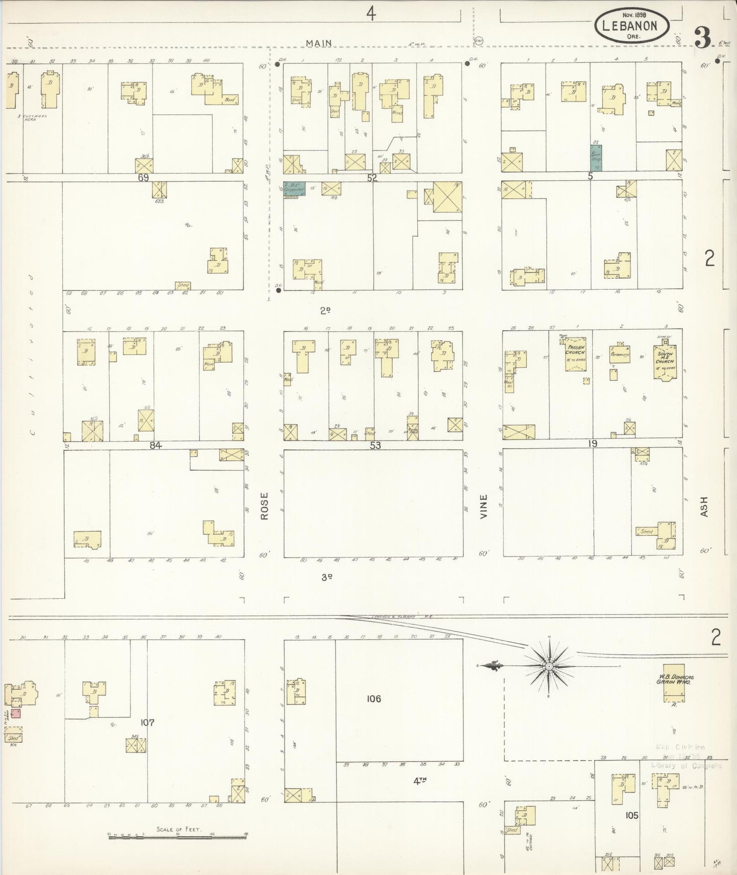 Sanborn Fire Insurance Map from Lebanon, Linn County, Oregon (1898), Sheet #0003 - Complete Map Set gallery image, historic Sanborn map, vintage wall art, Oregon Oregon
