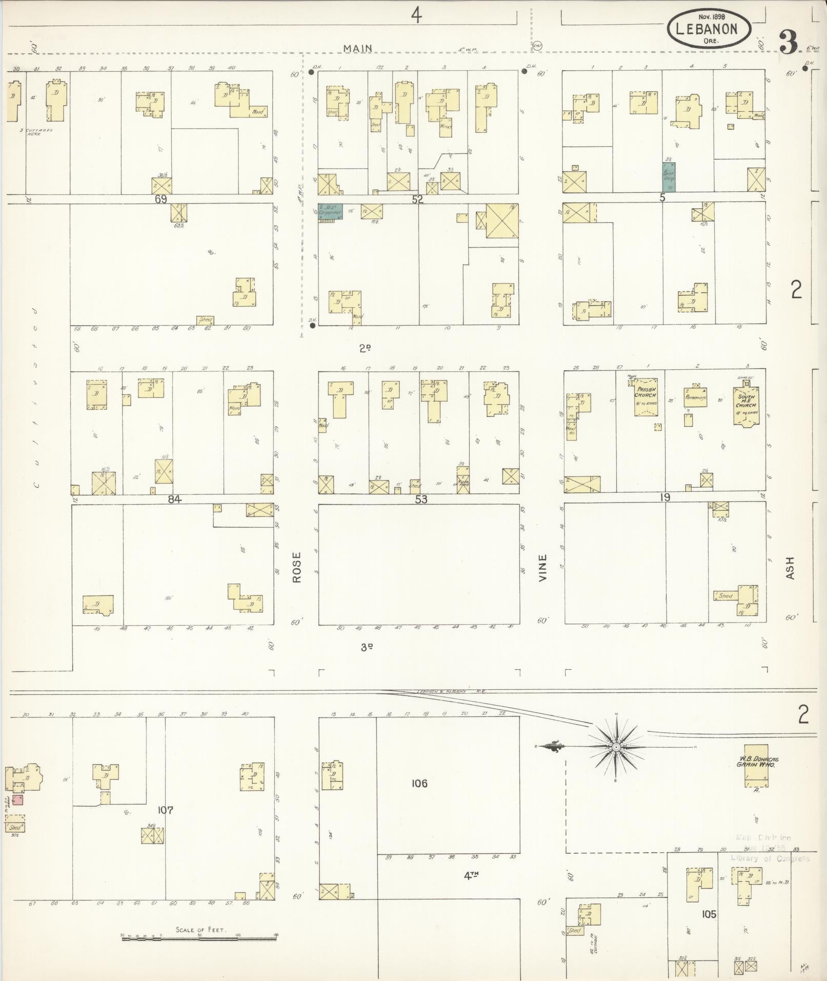 Sanborn Fire Insurance Map from Lebanon, Linn County, Oregon (1898), Sheet #0003 - Complete Map Set gallery image, historic Sanborn map, vintage wall art, Oregon Oregon