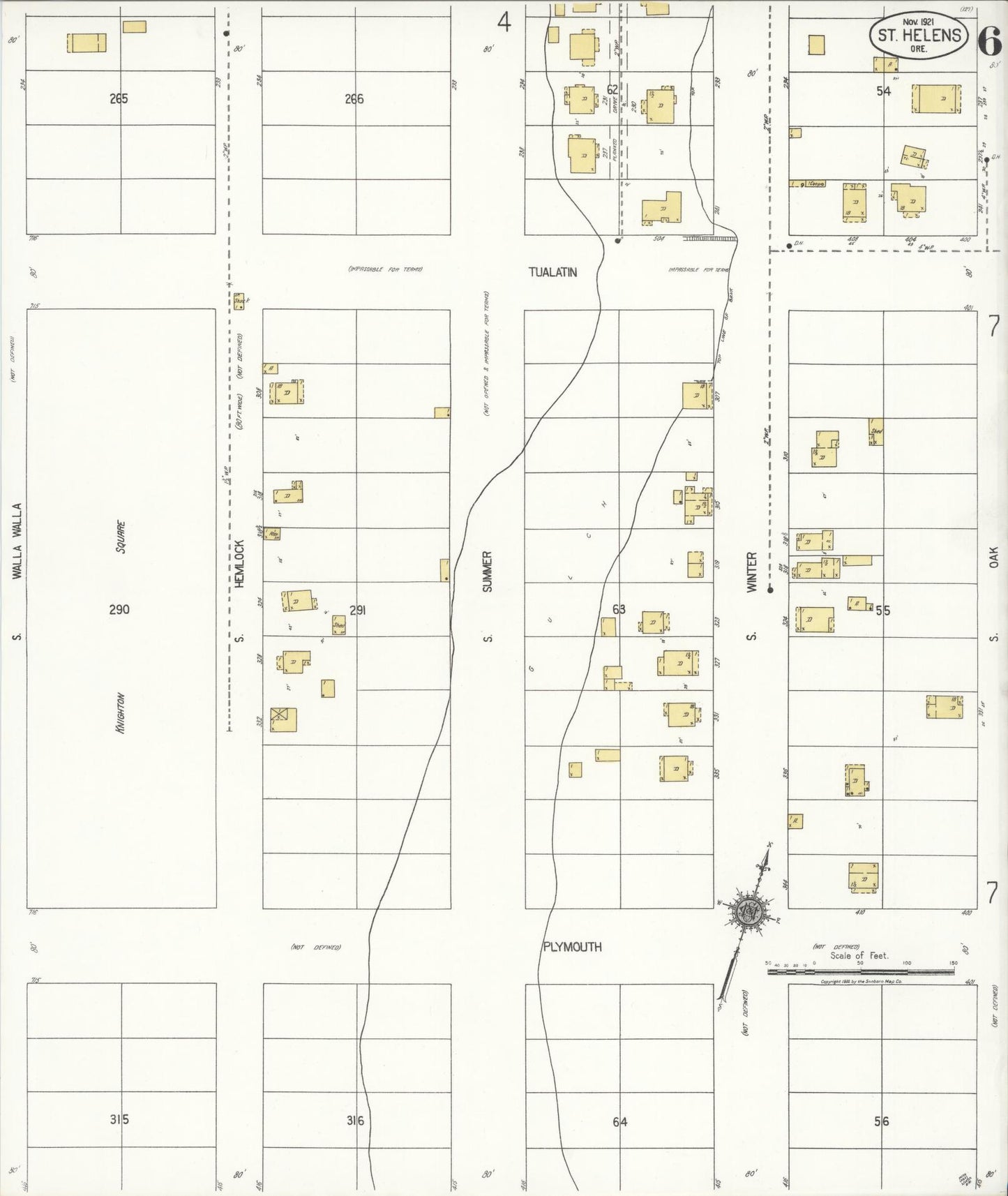 Sanborn Fire Insurance Map from Saint Helens, Columbia County, Oregon (1921), Sheet #0006 - Historic Sanborn Fire Insurance Map Print, vintage old map wall art, antique decor, genealogy gift, Oregon Oregon map