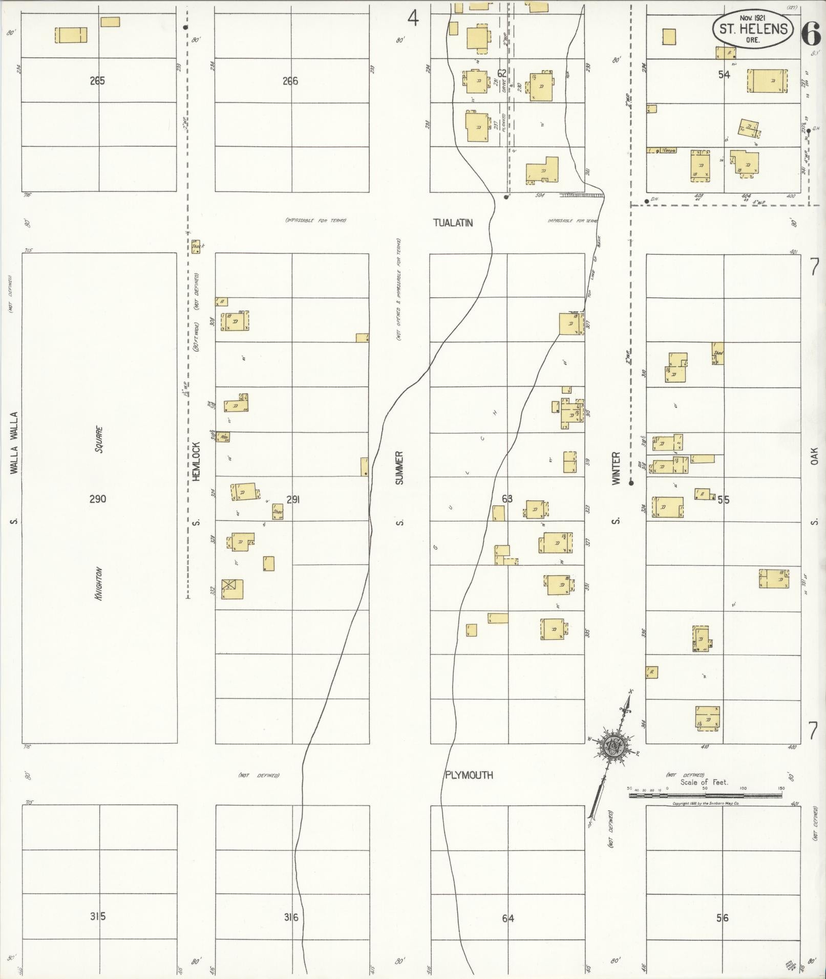 Sanborn Fire Insurance Map from Saint Helens, Columbia County, Oregon (1921), Sheet #0006 - Historic Sanborn Fire Insurance Map Print, vintage old map wall art, antique decor, genealogy gift, Oregon Oregon map