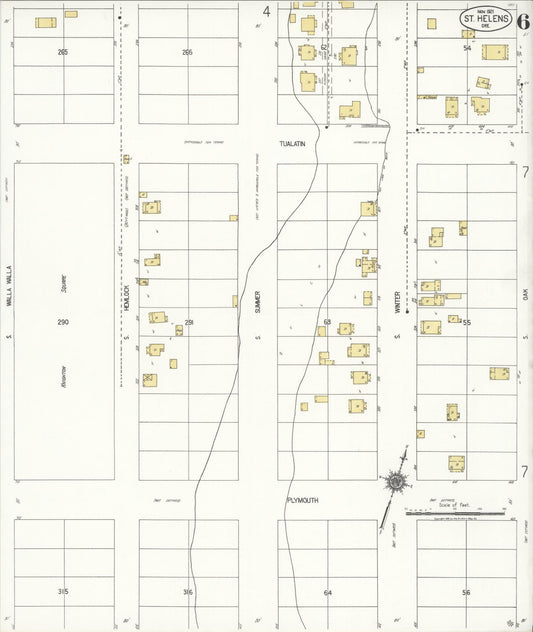 Sanborn Fire Insurance Map from Saint Helens, Columbia County, Oregon (1921), Sheet #0006 - Historic Sanborn Fire Insurance Map Print, vintage old map wall art, antique decor, genealogy gift, Oregon Oregon map