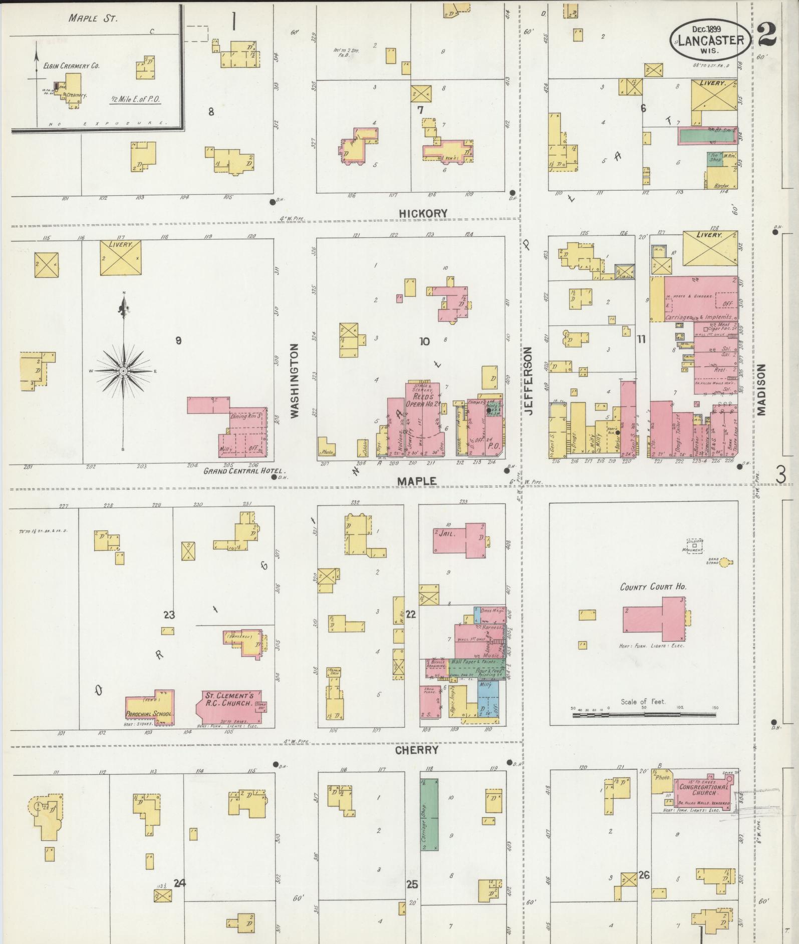 Sanborn Fire Insurance Map from Lancaster, Grant County, Wisconsin (1899), Sheet #0002 - Complete Map Set gallery image, historic Sanborn map, vintage wall art, Wisconsin Wisconsin