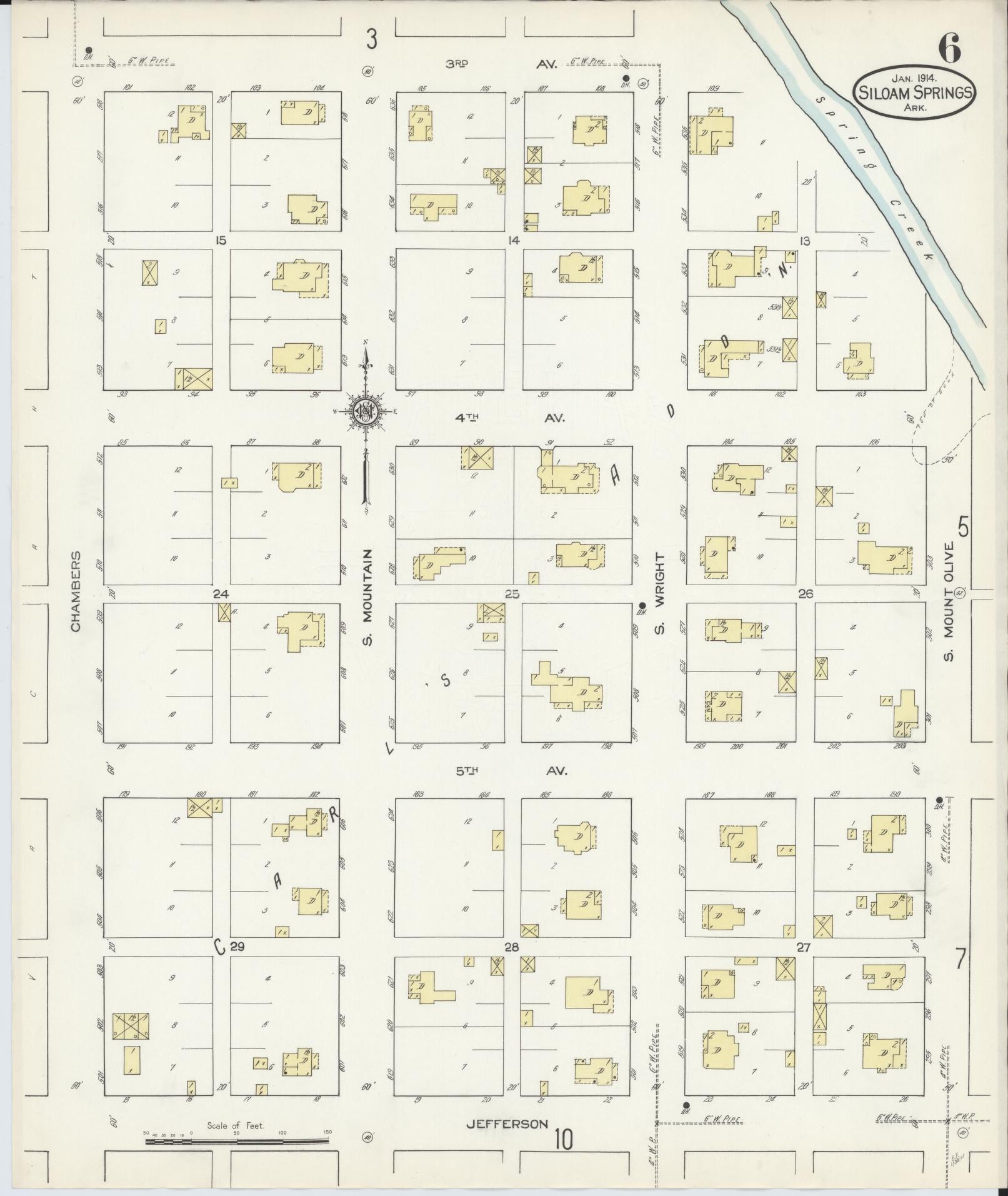 Sanborn Fire Insurance Map from Siloam Springs, Benton County, Arkansas (1914), Sheet #0006 - Historic Sanborn Fire Insurance Map Print, vintage old map wall art, antique decor, genealogy gift, Arkansas Arkansas map