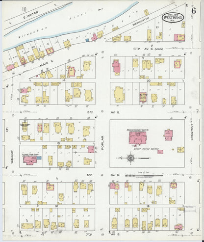 Sanborn Fire Insurance Map from West Bend, Washington County, Wisconsin (1919), Sheet #0006 - Complete Map Set gallery image, historic Sanborn map, vintage wall art, Wisconsin Wisconsin