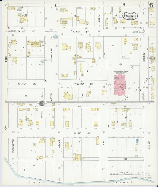 Sanborn Fire Insurance Map from Hastings, Dakota County, Minnesota (1910), Sheet #0006 - Historic Sanborn Fire Insurance Map Print, vintage old map wall art, antique decor, genealogy gift, Minnesota Minnesota map