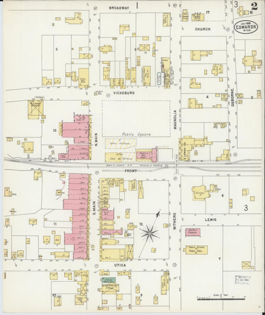 Sanborn Fire Insurance Map from Edwards, Hinds County, Mississippi (1898), Sheet #0002 - Historic Sanborn Fire Insurance Map Print, vintage old map wall art, antique decor, genealogy gift, Mississippi Mississippi map