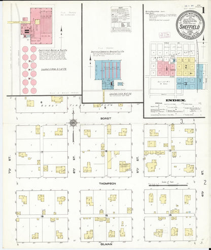 Sanborn Fire Insurance Map from Sheffield, Franklin County, Iowa (1911), Sheet #0001 - Historic Sanborn Fire Insurance Map Print, vintage old map wall art