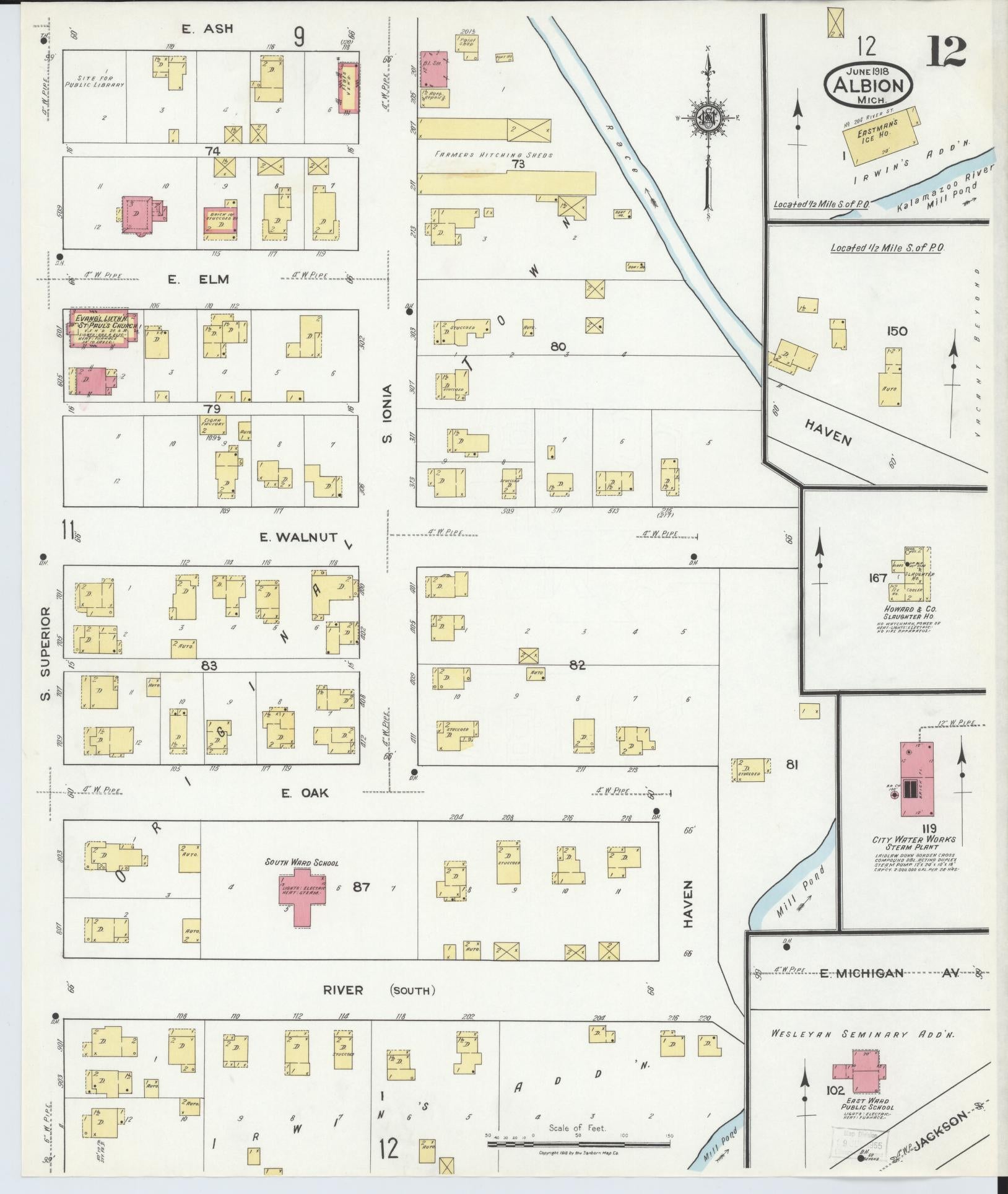 Sanborn Fire Insurance Map from Albion, Calhoun County, Michigan (1918), Sheet #0012 - Complete Map Set gallery image, historic Sanborn map, vintage wall art, Michigan Michigan
