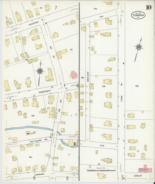 Sanborn Fire Insurance Map from Towanda, Bradford County, Pennsylvania (1911), Sheet #0010 - Historic Sanborn Fire Insurance Map Print, vintage old map wall art, antique decor, genealogy gift, Pennsylvania Pennsylvania map