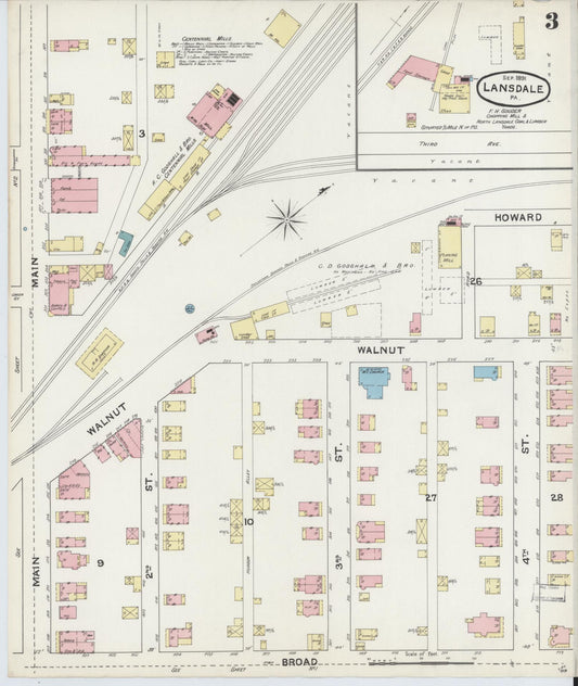 Sanborn Fire Insurance Map from Lansdale, Montgomery County, Pennsylvania (1891), Sheet #0003 - Historic Sanborn Fire Insurance Map Print, vintage old map wall art, antique decor, genealogy gift, Pennsylvania Pennsylvania map
