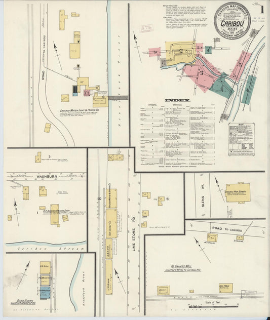 Sanborn Fire Insurance Map from Caribou, Aroostook County, Maine (1911), Sheet #0001 - Complete Map Set gallery image, historic Sanborn map, vintage wall art, Maine Maine