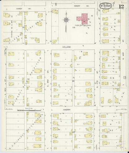 Sanborn Fire Insurance Map from Mount Vernon, Jefferson County, Illinois (1913), Sheet #0012 - Complete Map Set gallery image, historic Sanborn map, vintage wall art, Illinois Illinois