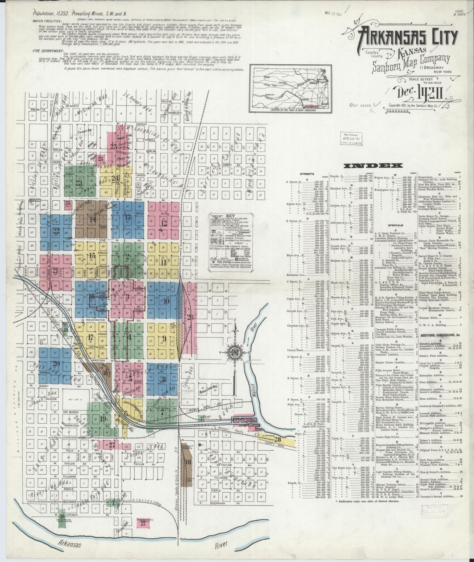 Sanborn Fire Insurance Map from Arkansas City, Cowley County, Kansas. (1920) – Historic Sanborn Fire Insurance Map Print