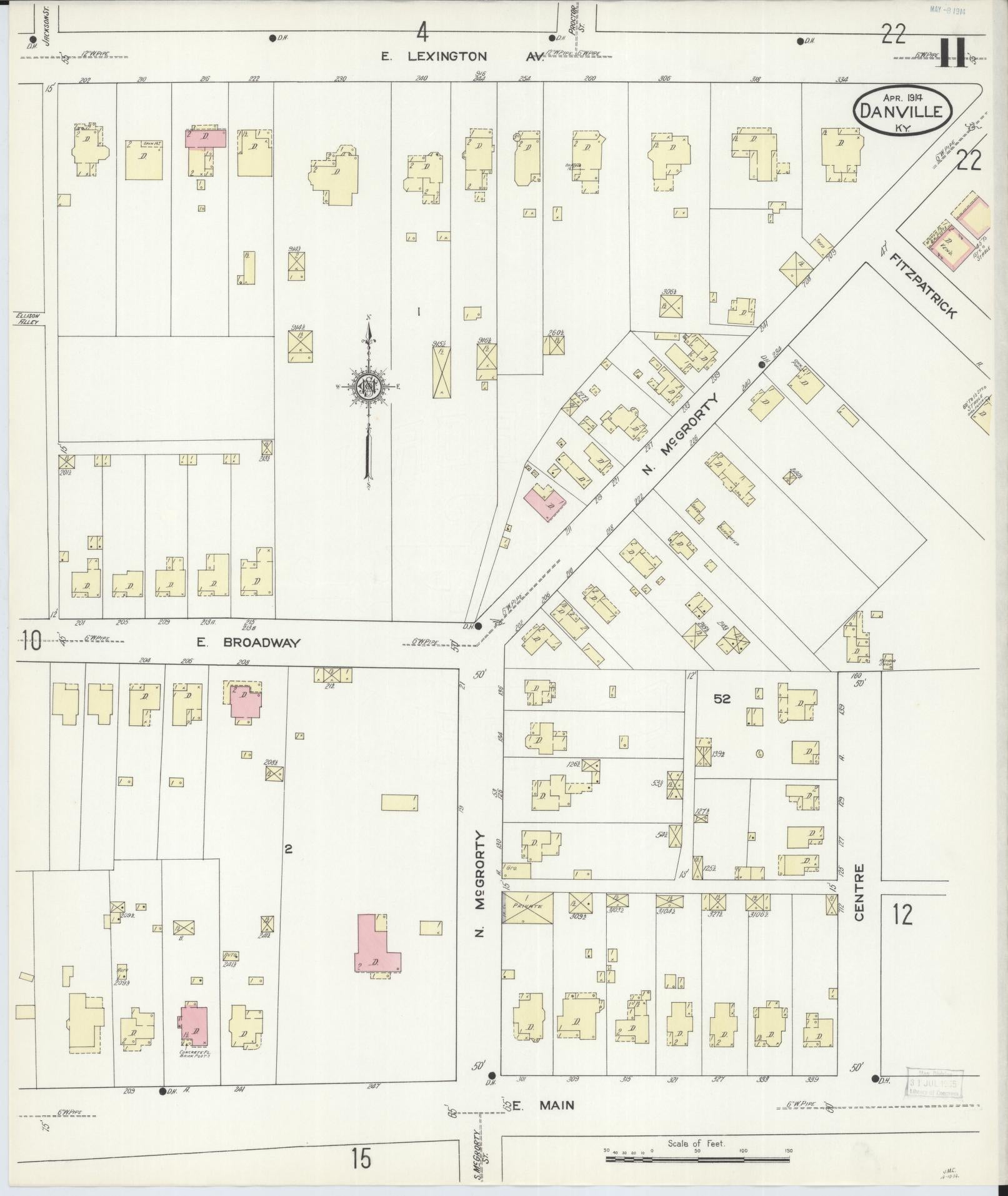 Sanborn Fire Insurance Map from Danville, Boyle County, Kentucky (1914), Sheet #0011 - Complete Map Set gallery image, historic Sanborn map, vintage wall art, Kentucky Kentucky