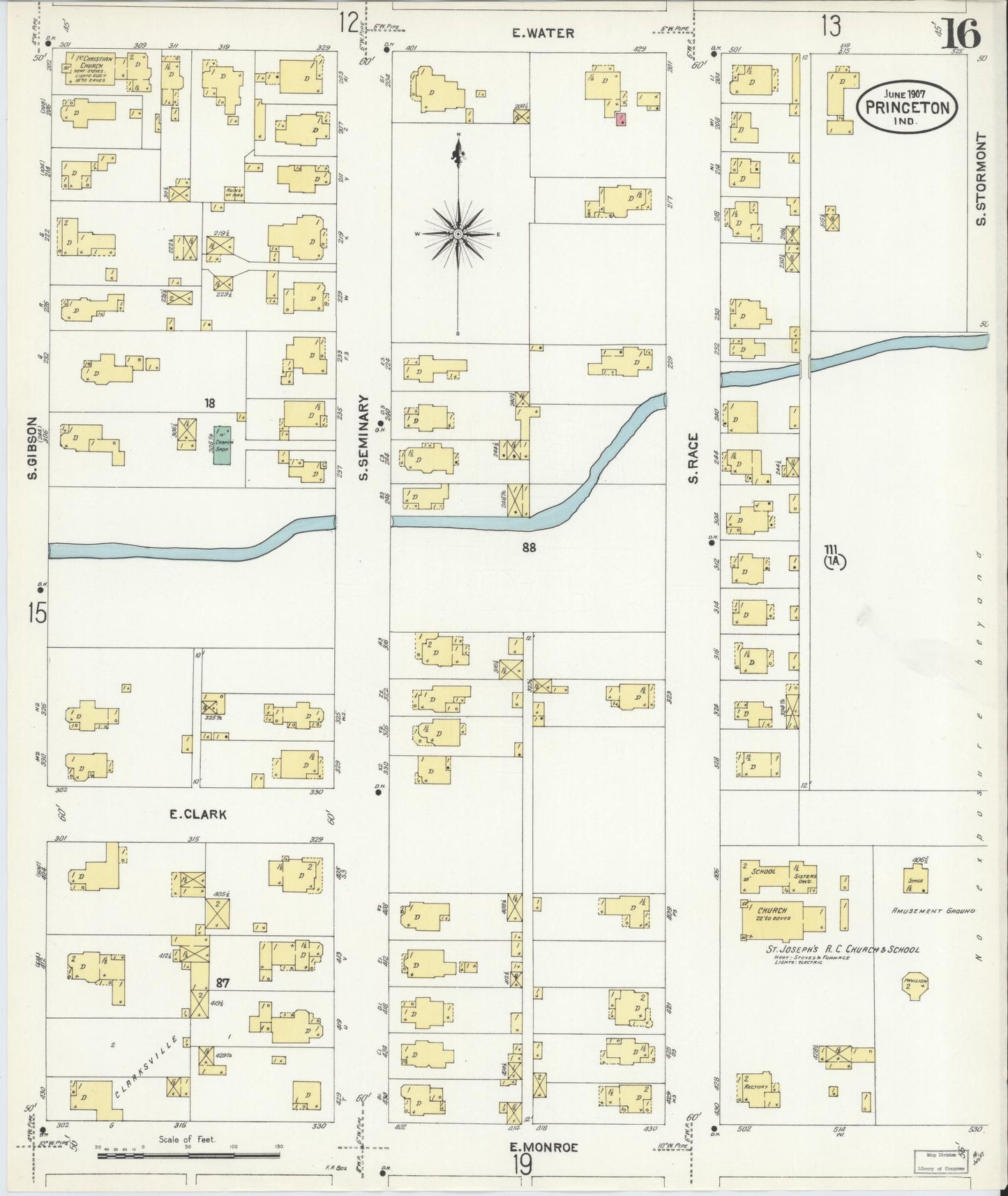 Sanborn Fire Insurance Map from Princeton, Gibson County, Indiana (1907), Sheet #0016 - Complete Map Set gallery image, historic Sanborn map, vintage wall art, Indiana Indiana