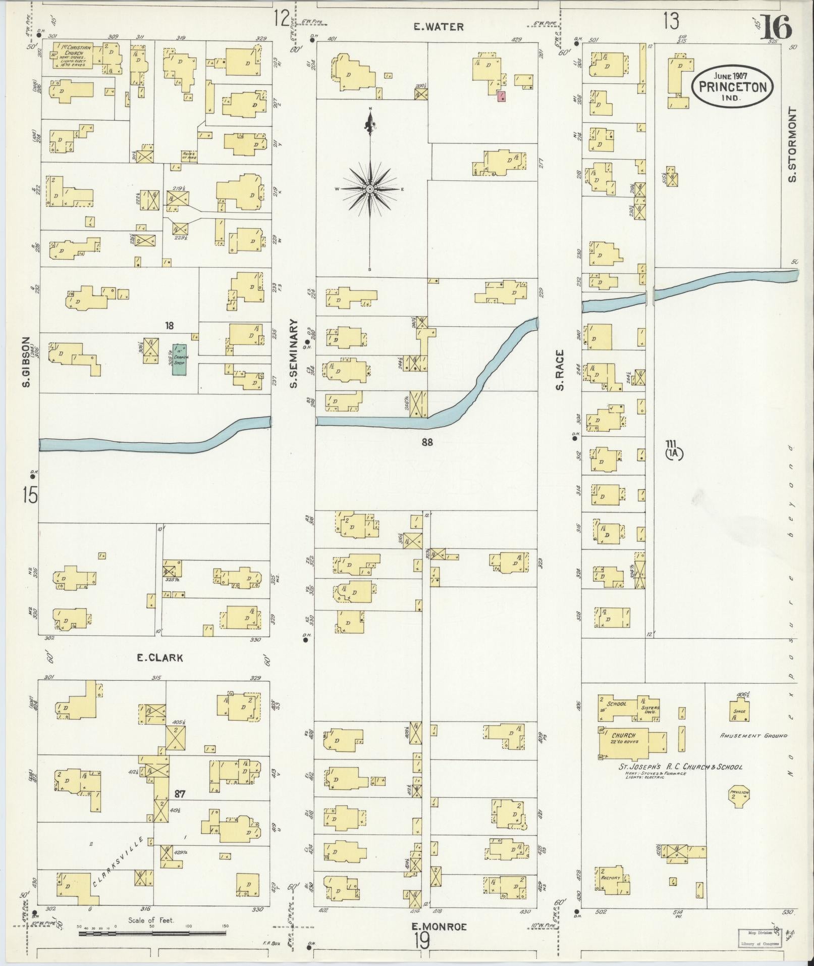 Sanborn Fire Insurance Map from Princeton, Gibson County, Indiana (1907), Sheet #0016 - Complete Map Set gallery image, historic Sanborn map, vintage wall art, Indiana Indiana